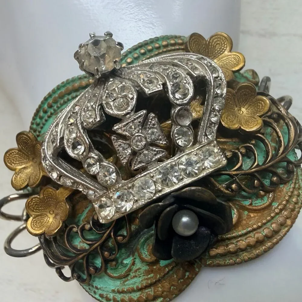 Artisan Mixed Metal Crown Statement Bracelet